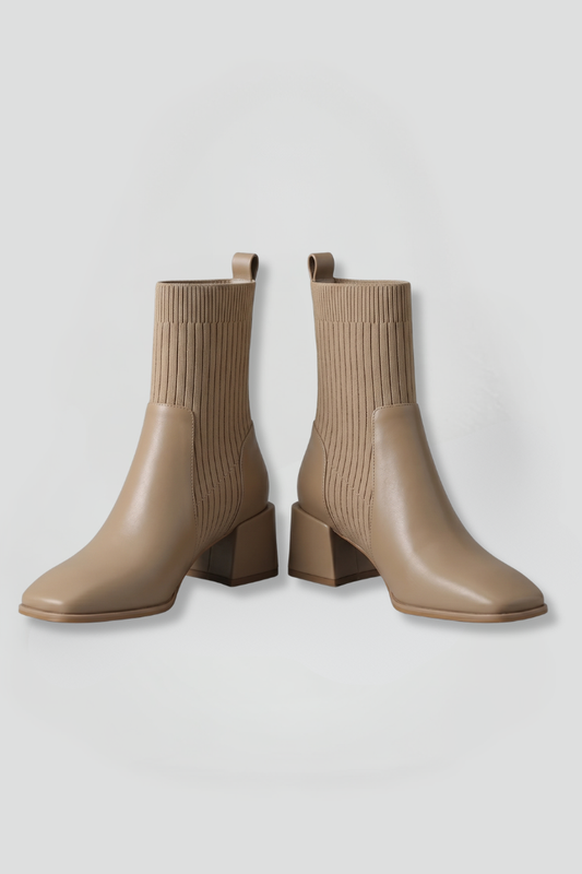 Women's Knit Ankle Boots Block Heel Pull On Boots