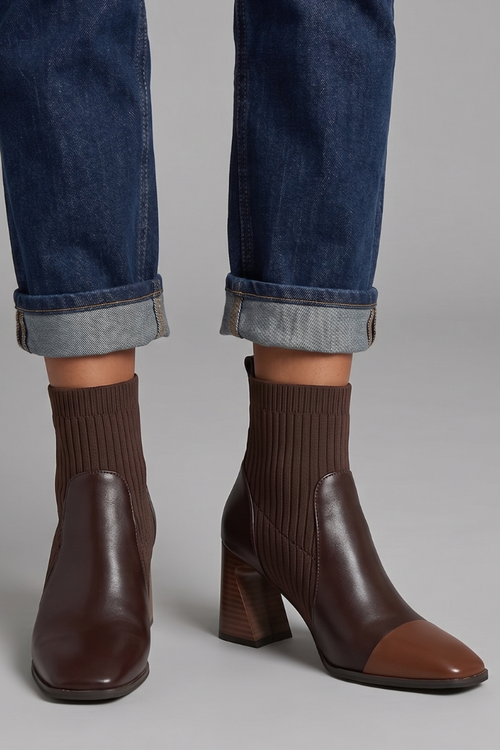 Women's Knit Ankle Boots Block Heel Pull On Boots