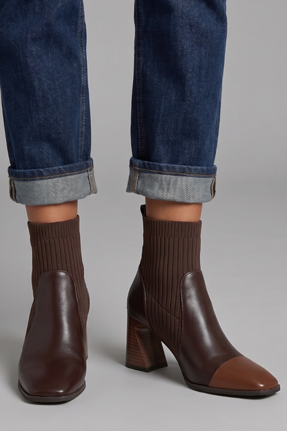 Women's Knit Ankle Boots Block Heel Pull On Boots