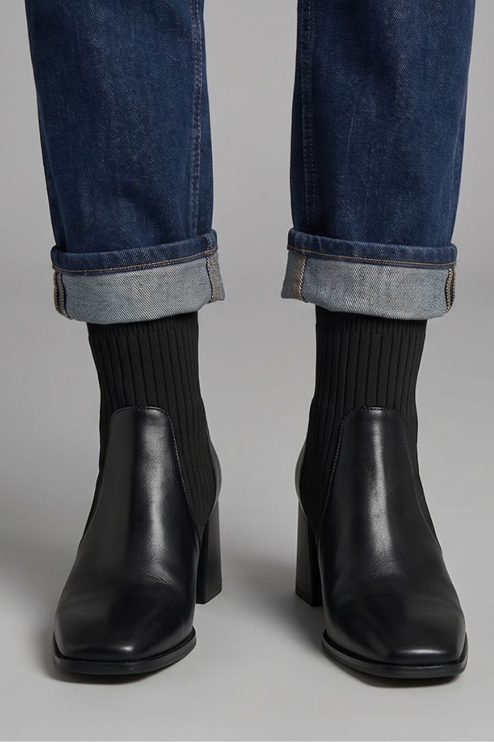 Women's Knit Ankle Boots Block Heel Pull On Boots
