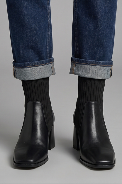Women's Knit Ankle Boots Block Heel Pull On Boots