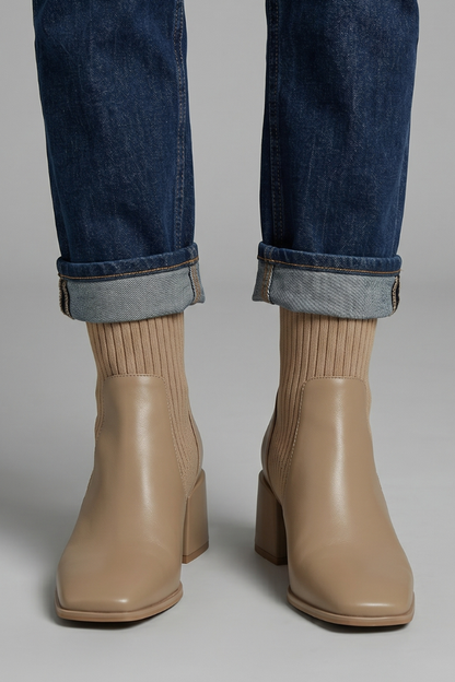 Women's Knit Ankle Boots Block Heel Pull On Boots