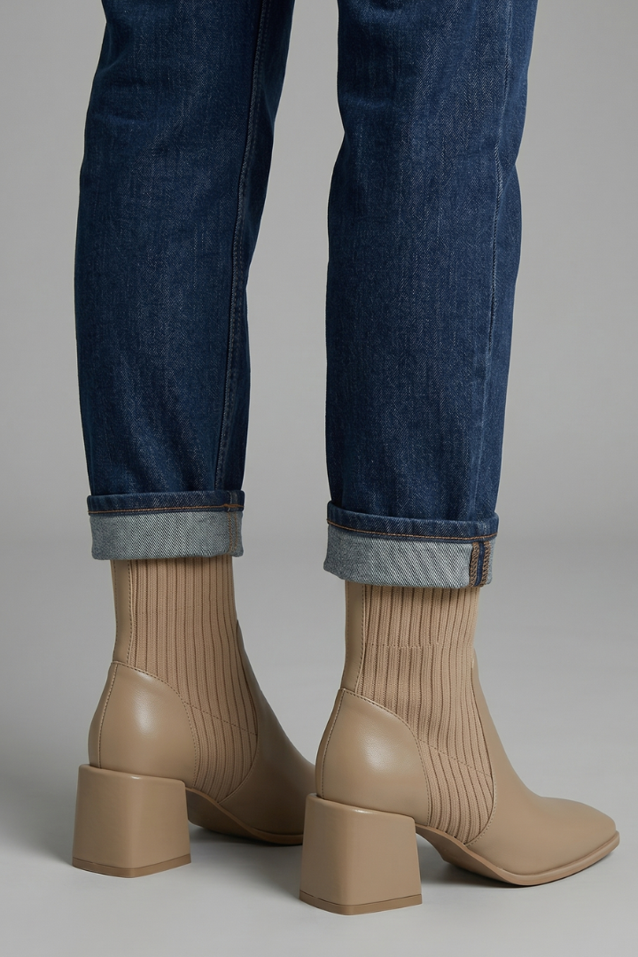 Women's Knit Ankle Boots Block Heel Pull On Boots