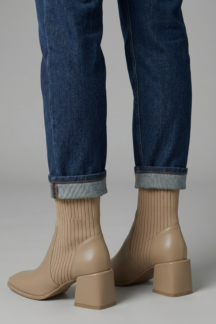 Women's Knit Ankle Boots Block Heel Pull On Boots