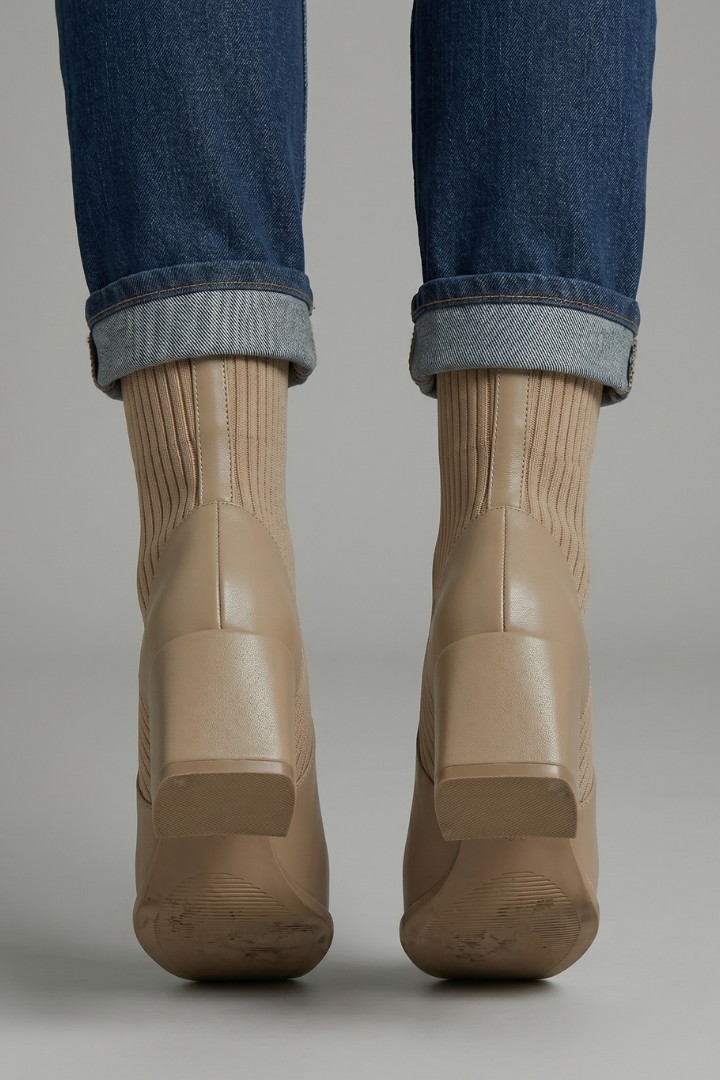 Women's Knit Ankle Boots Block Heel Pull On Boots