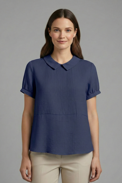 Lakelyn | Formal Plain Collared Blouse with Short Sleeves
