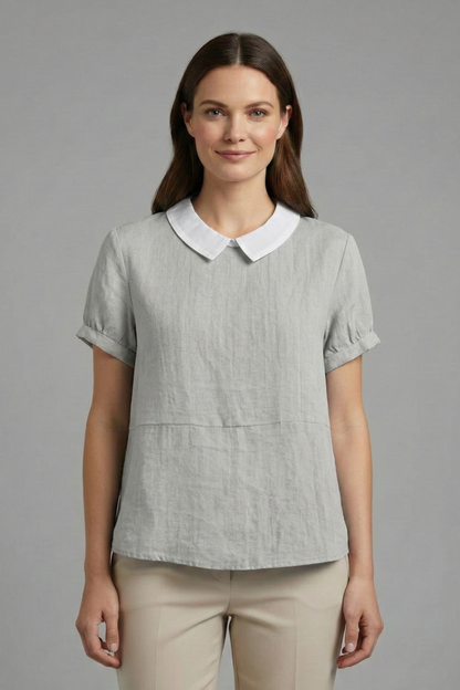 Lakelyn | Formal Plain Collared Blouse with Short Sleeves