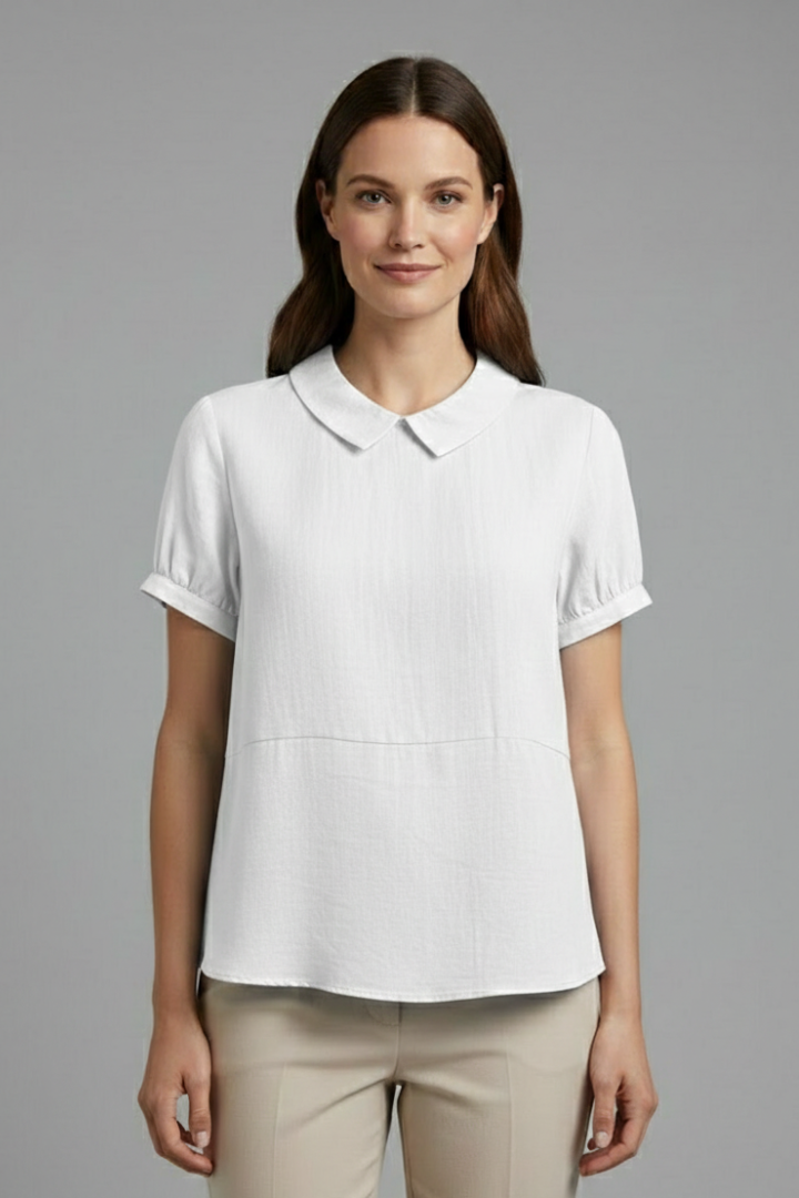 Lakelyn | Formal Plain Collared Blouse with Short Sleeves