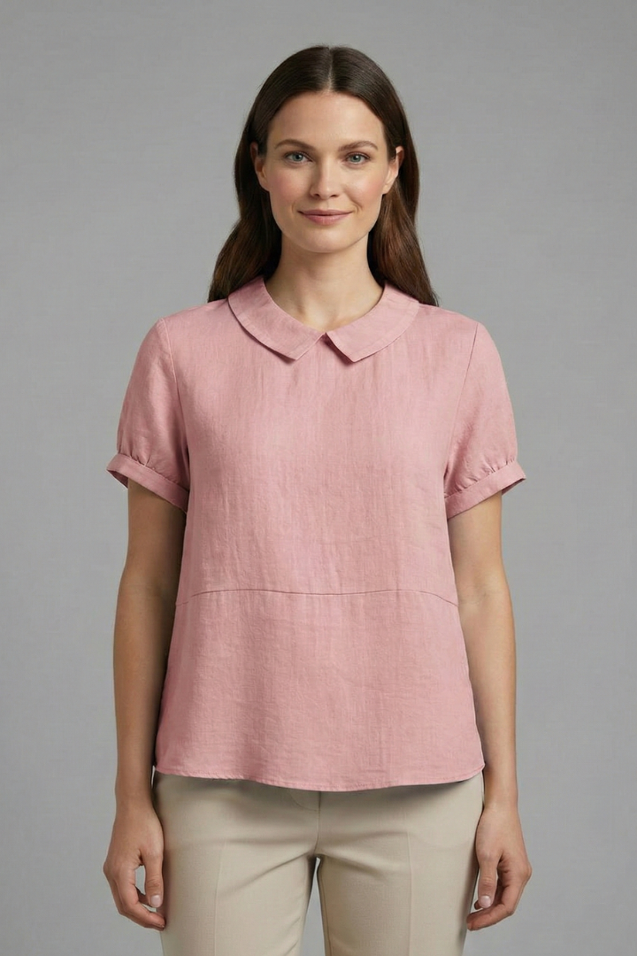 Lakelyn | Formal Plain Collared Blouse with Short Sleeves