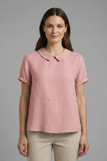 Lakelyn | Formal Plain Collared Blouse with Short Sleeves