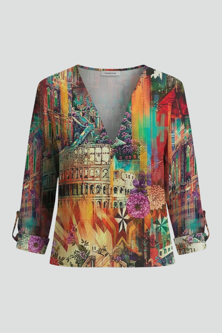 Felicia | Women's Geometric Bohemian Blouse with V-Neckline Style