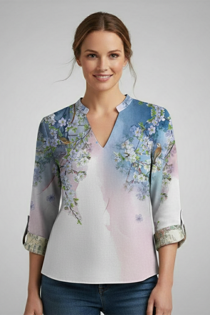 Felicia | Women's Geometric Bohemian Blouse with V-Neckline Style