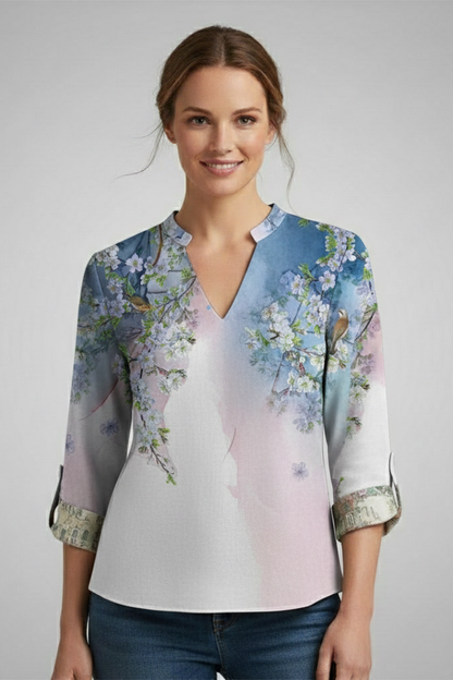 Felicia | Women's Geometric Bohemian Blouse with V-Neckline Style