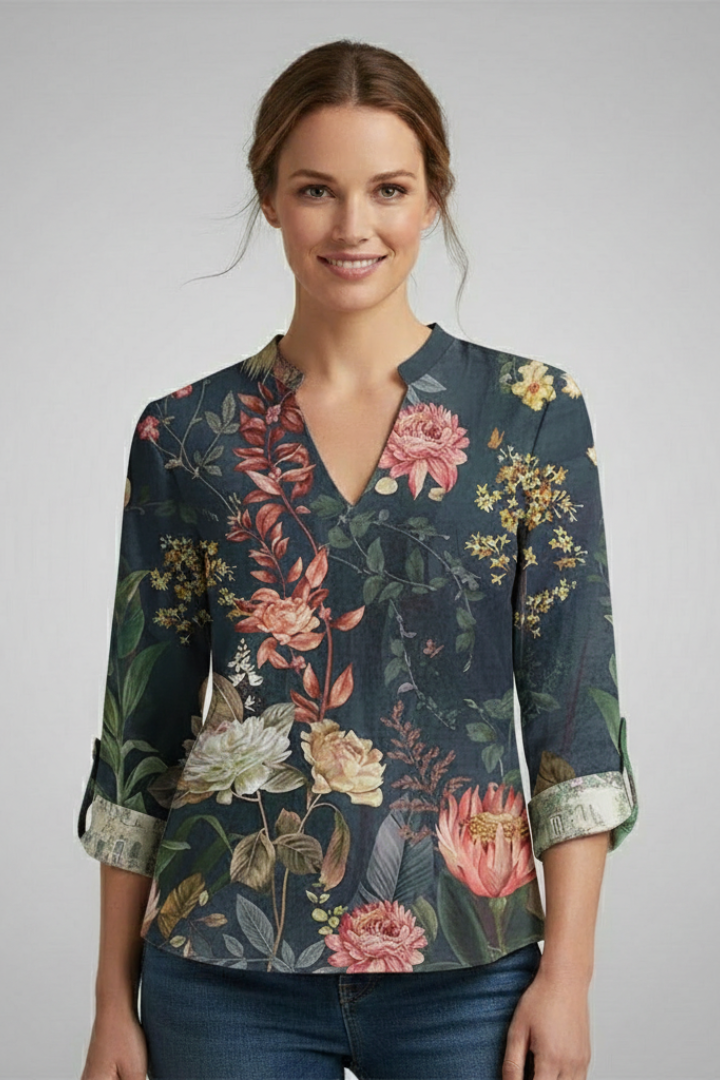 Felicia | Women's Geometric Bohemian Blouse with V-Neckline Style
