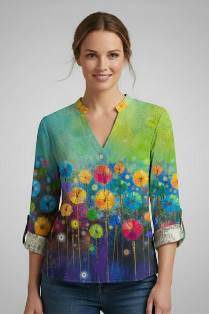 Felicia | Women's Geometric Bohemian Blouse with V-Neckline Style