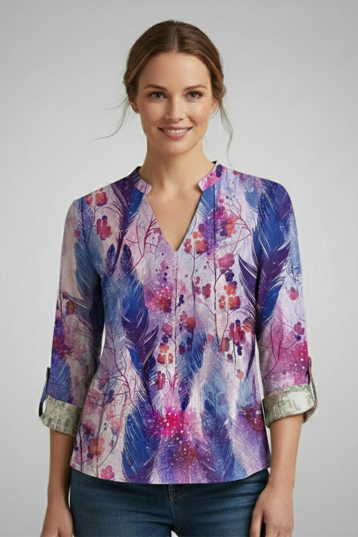 Felicia | Women's Geometric Bohemian Blouse with V-Neckline Style