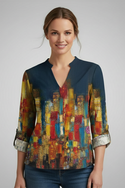 Felicia | Women's Geometric Bohemian Blouse with V-Neckline Style