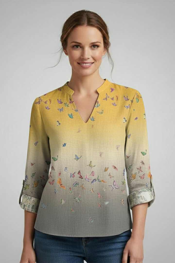 Felicia | Women's Geometric Bohemian Blouse with V-Neckline Style