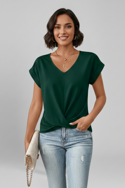 Emberly | Timeless Elegant V-Neckline Pull-On Blouse