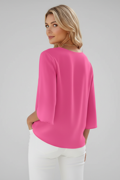 Nataly | Women's Summer Tunic Blouse with V Neckline and Split Sleeve Style