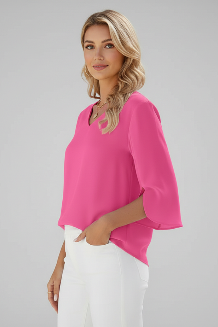 Nataly | Women's Summer Tunic Blouse with V Neckline and Split Sleeve Style