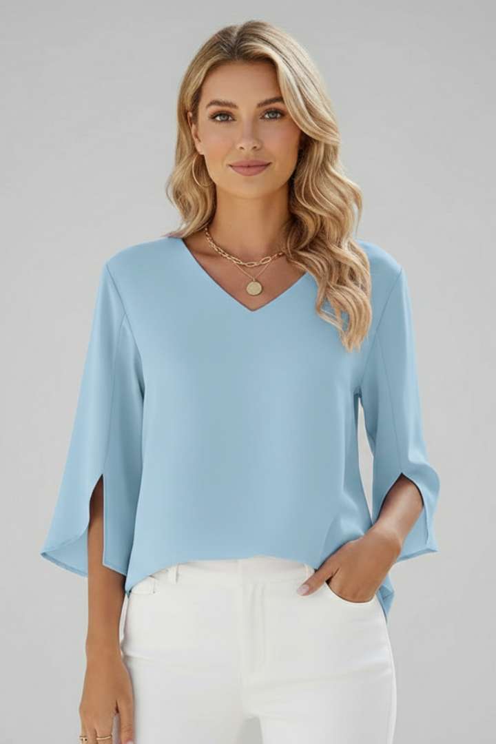 Nataly | Women's Summer Tunic Blouse with V Neckline and Split Sleeve Style