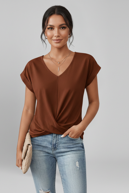 Emberly | Timeless Elegant V-Neckline Pull-On Blouse