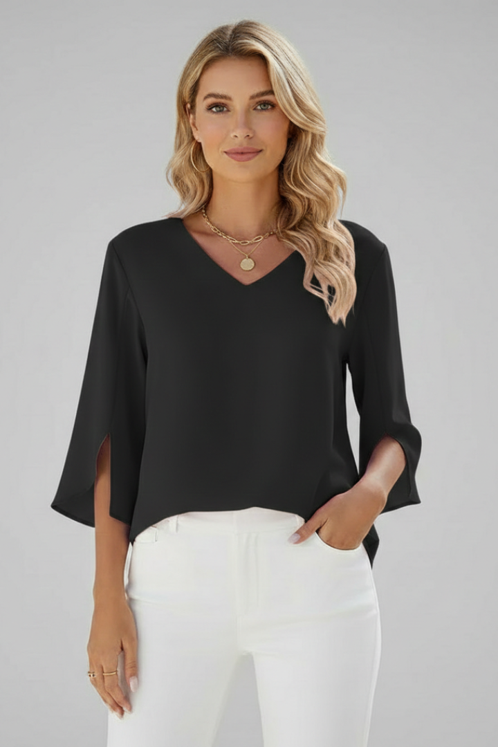 Nataly | Women's Summer Tunic Blouse with V Neckline and Split Sleeve Style