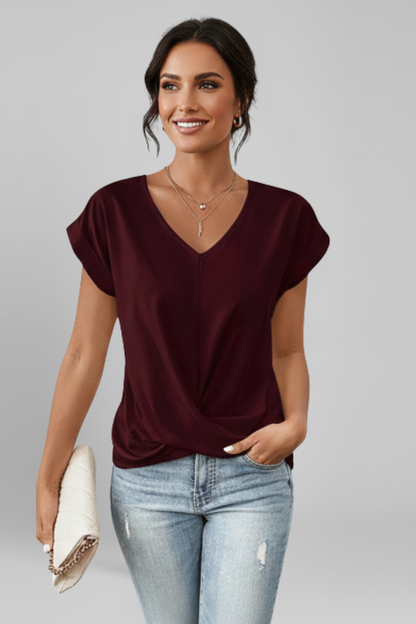 Emberly | Timeless Elegant V-Neckline Pull-On Blouse