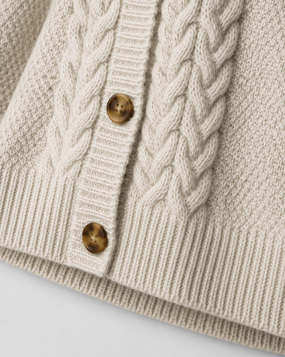 Women's Cable Knit Cardigan - Button Front Relaxed Fit