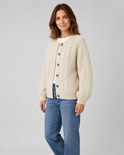 Women's Cable Knit Cardigan - Button Front Relaxed Fit