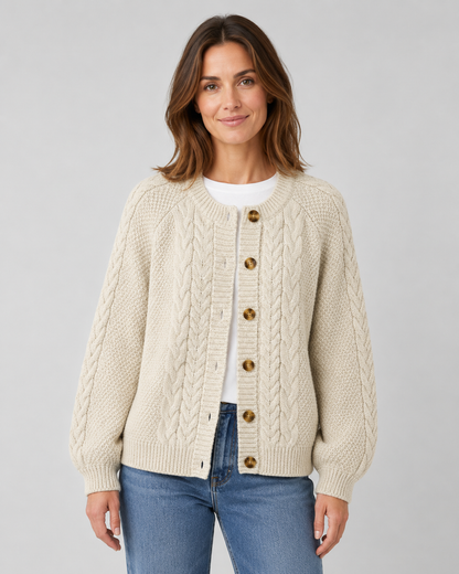 Women's Cable Knit Cardigan - Button Front Relaxed Fit