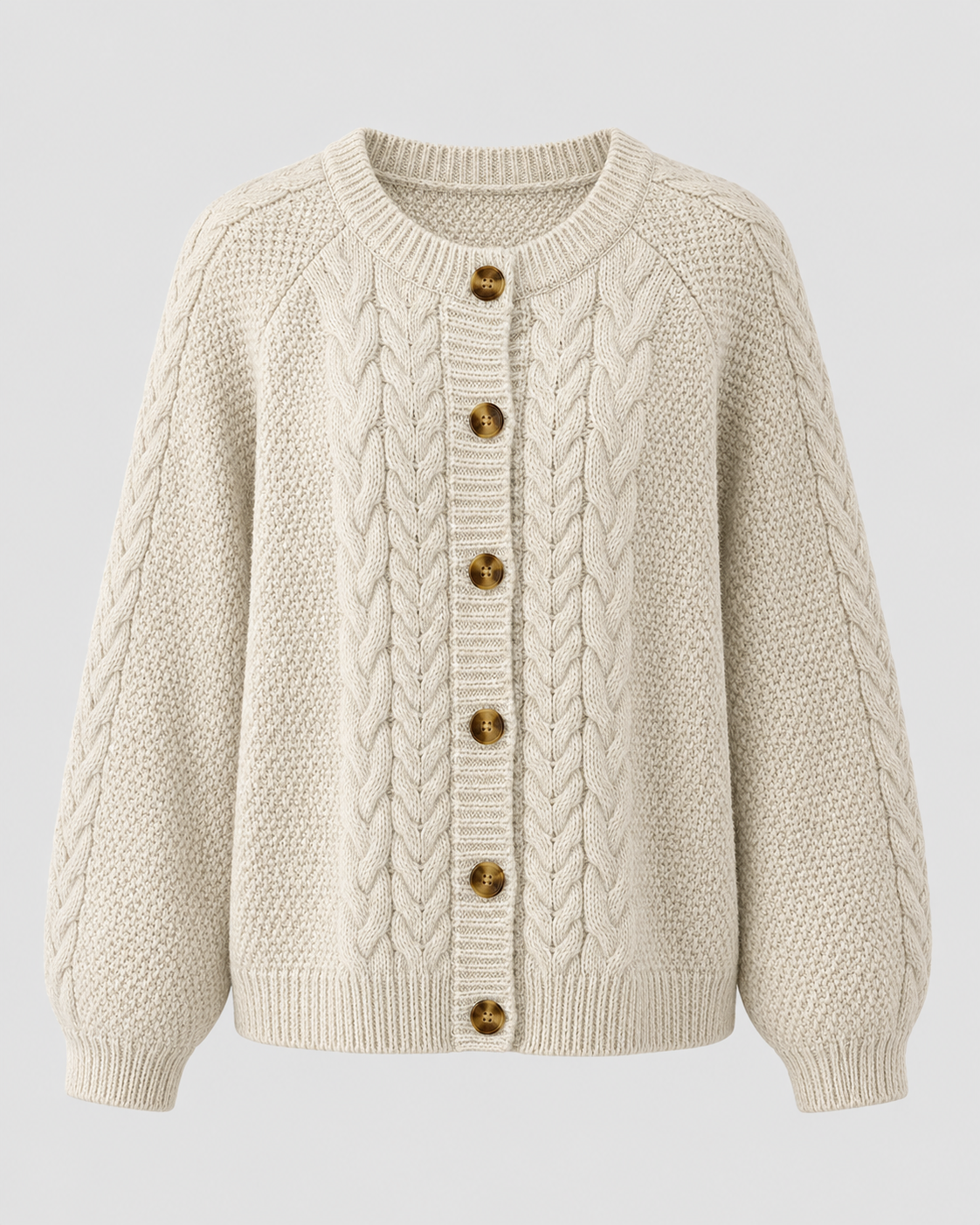 Women's Cable Knit Cardigan - Button Front Relaxed Fit