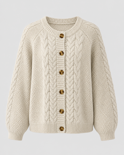 Women's Cable Knit Cardigan - Button Front Relaxed Fit