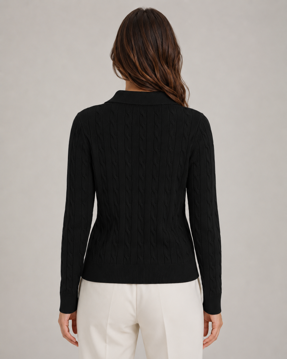 Women's Cable Knit Polo Sweater - Collared Knit Pullover