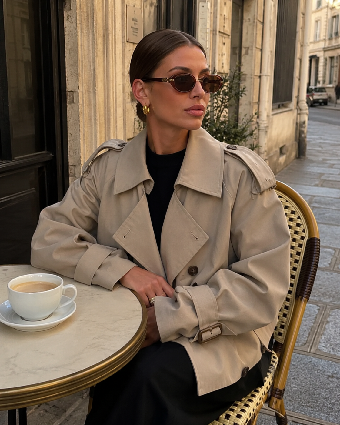 Women's Cropped Trench Coat - Double Breasted Belted Jacket