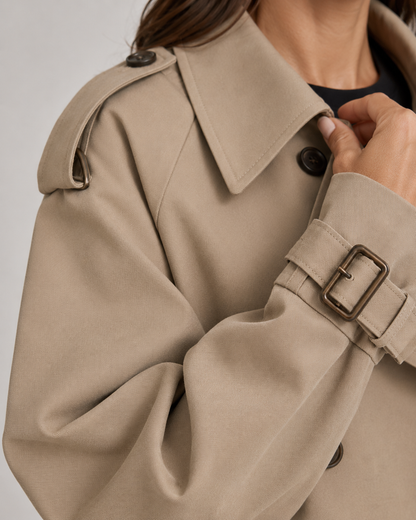 Women's Cropped Trench Coat - Double Breasted Belted Jacket
