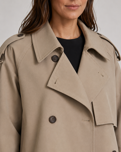 Women's Cropped Trench Coat - Double Breasted Belted Jacket