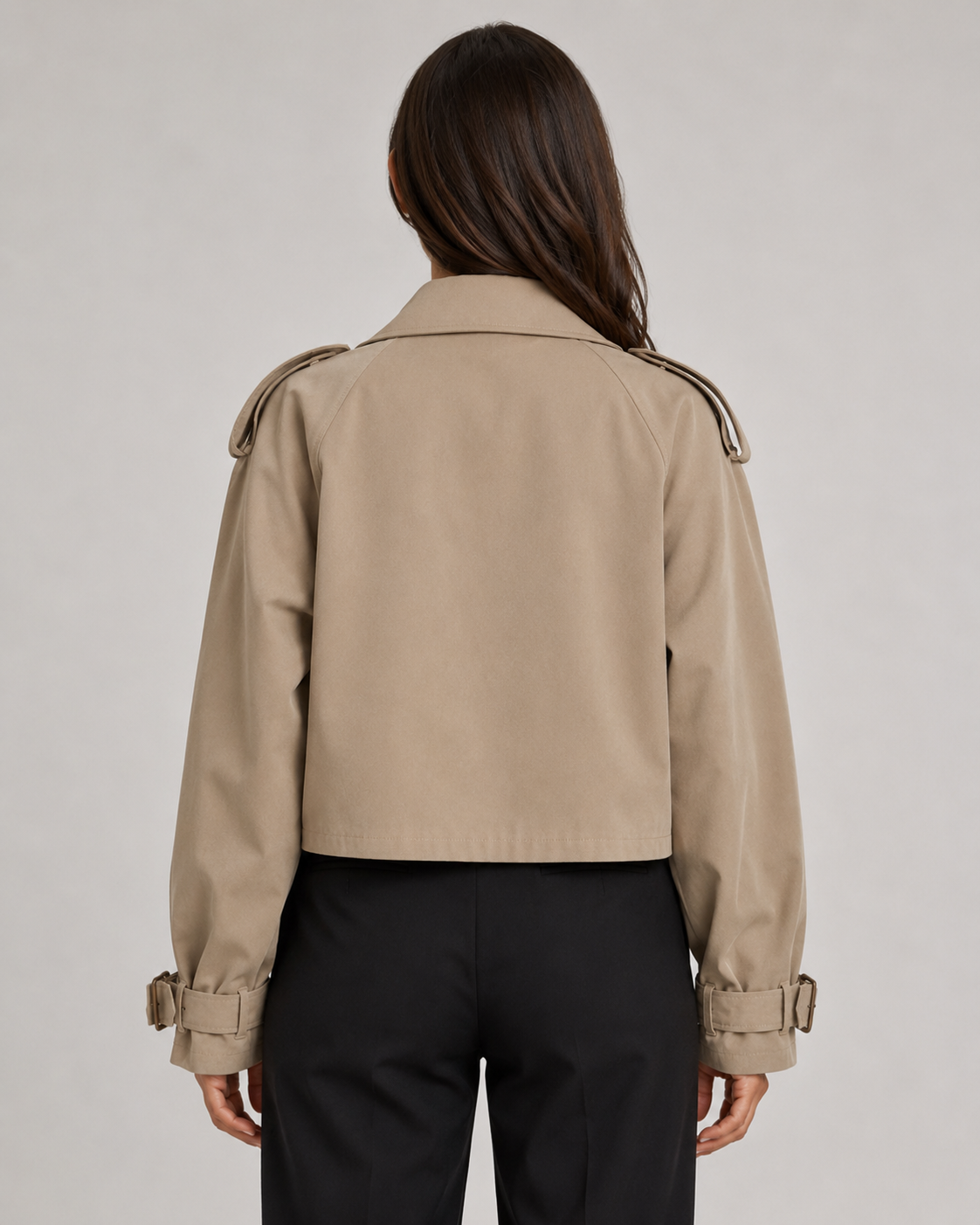 Women's Cropped Trench Coat - Double Breasted Belted Jacket