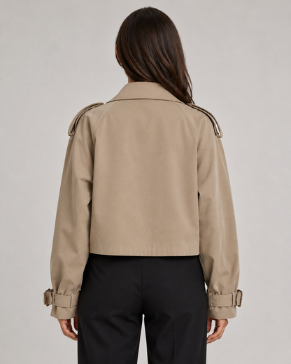Women's Cropped Trench Coat - Double Breasted Belted Jacket