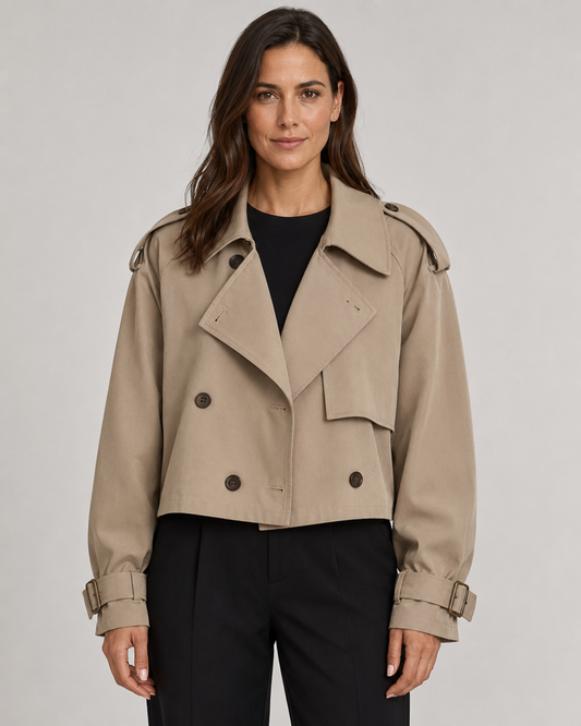 Women's Cropped Trench Coat - Double Breasted Belted Jacket