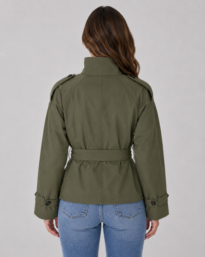 Women's Cropped Jacket - Zip Up Collar Casual Jacket