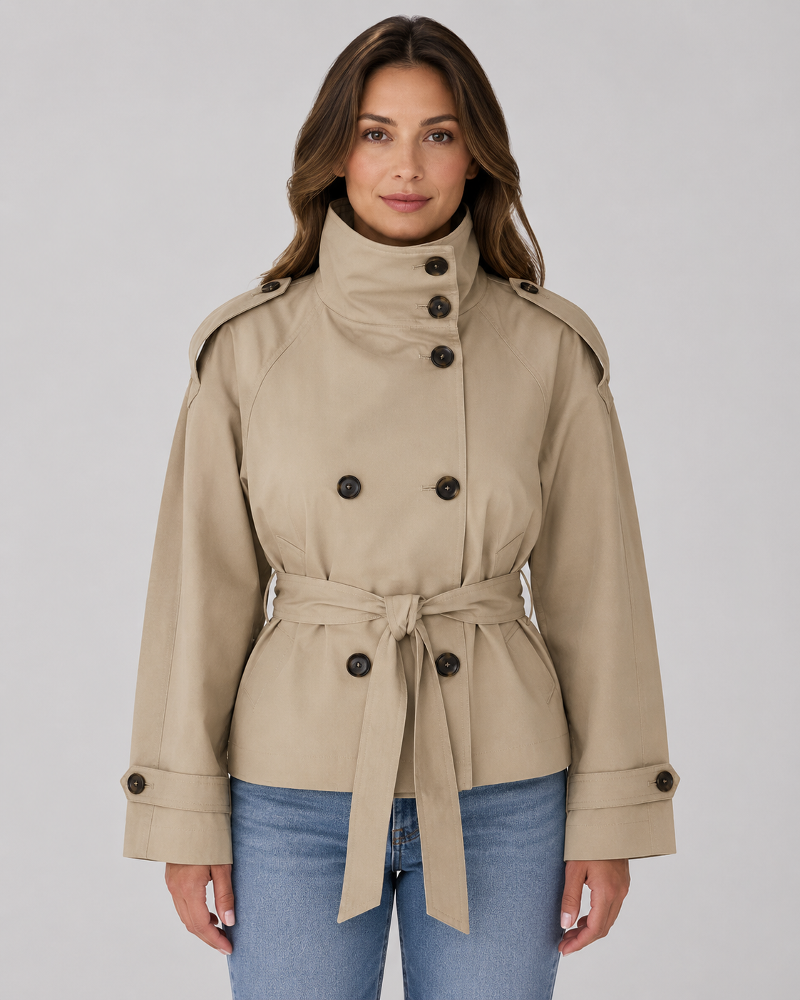 Women's Cropped Jacket - Zip Up Collar Casual Jacket