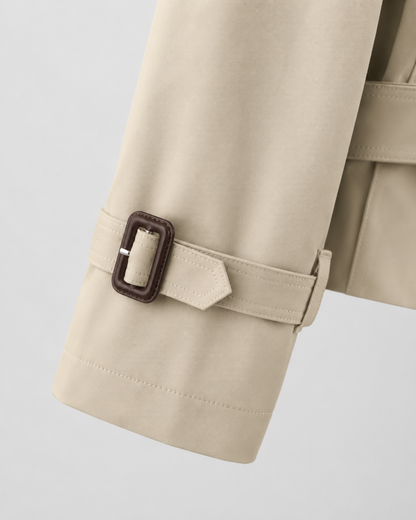 Women's Cropped Trench Coat - Double Breasted Funnel Neck
