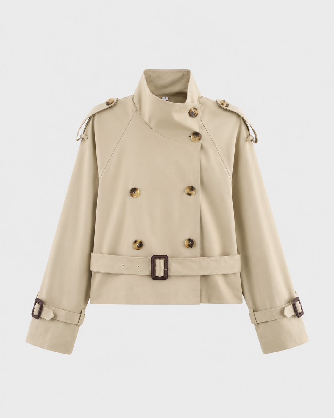 Women's Cropped Trench Coat - Double Breasted Funnel Neck