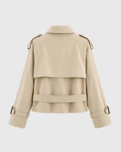 Women's Cropped Trench Coat - Double Breasted Funnel Neck