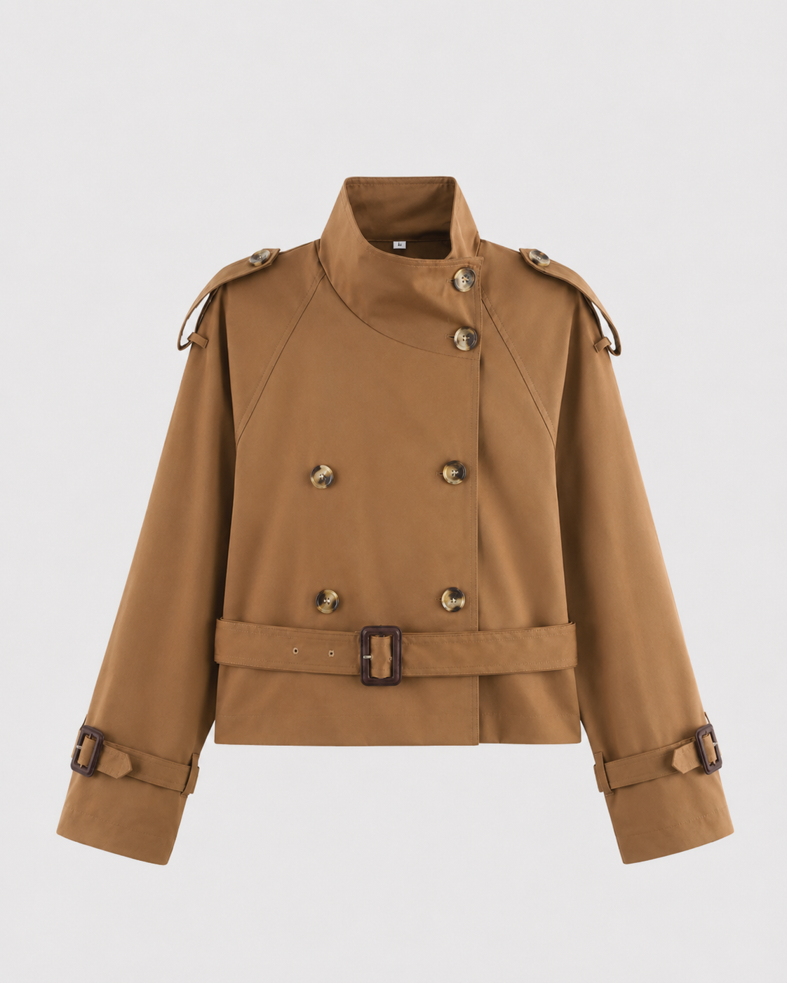 Women's Cropped Trench Coat - Double Breasted Funnel Neck