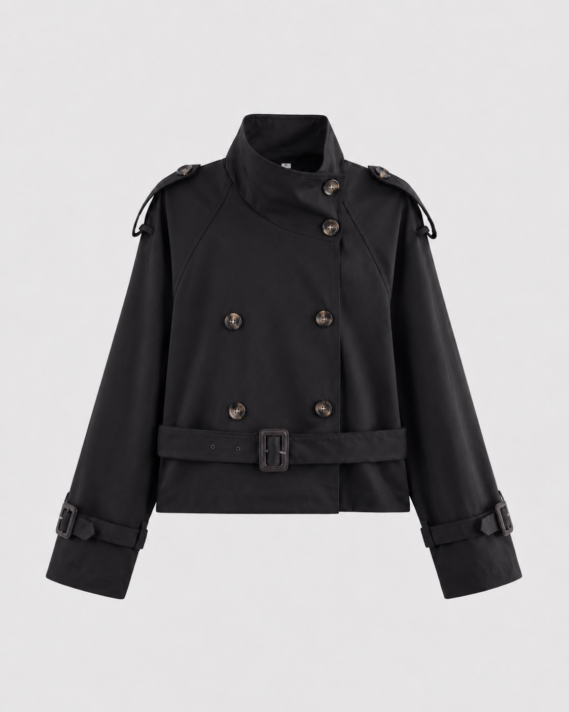 Women's Cropped Trench Coat - Double Breasted Funnel Neck