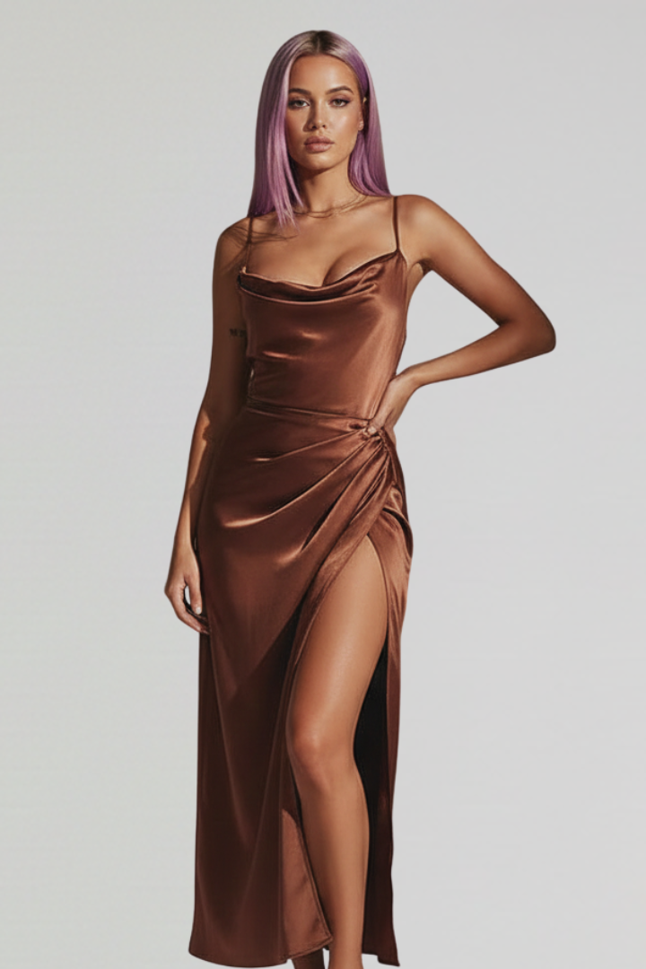 Lorvella | Draped Side Slit Dress Women Elegant Style