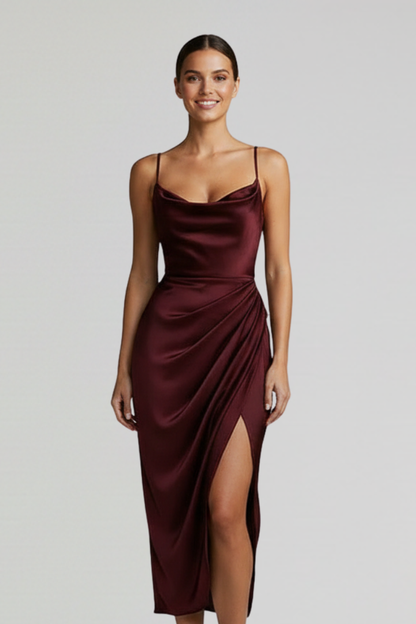 Lorvella | Draped Side Slit Dress Women Elegant Style